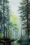 Serene Forest in Blue and Green Decoupage Artwork
