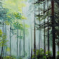 Hand-painted tissue paper with a misty river and forest scene.