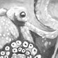 Hand-painted black and white decoupage tissue paper with an octopus design.