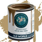 A paint can of Earthy Brown Clay and Chalk Paint labeled 'Saddle Up' by Daydream Apothecary with paint dripping down the side.