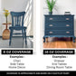 smokey gray blue painted on a chair and a dresser showing the coverage of each  can size of paint 